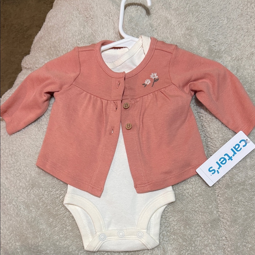 Carter's Coral Cardigan and White Onesie Set